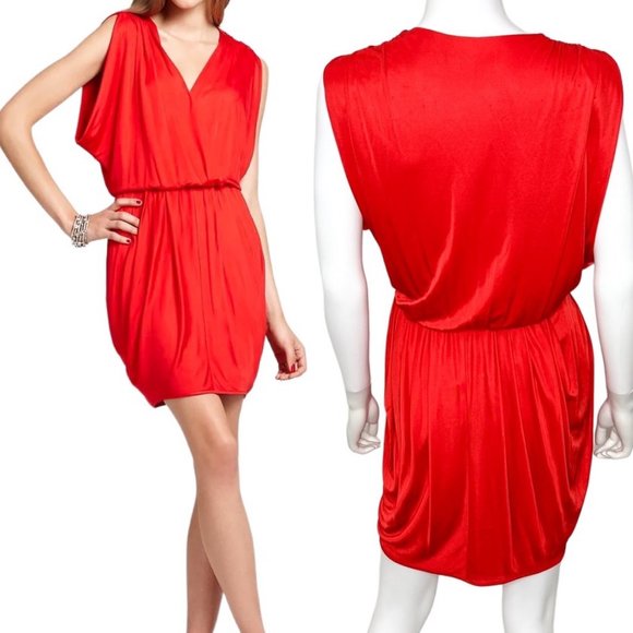 Black Halo Jill Draped Pleated Mini Cocktail Dress in Red Women’s Size XS - Picture 1 of 16